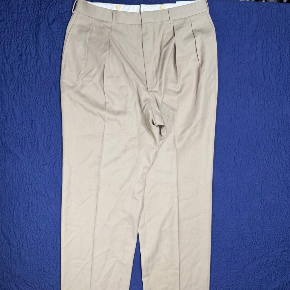 Polo Ralph Lauren Dalton Tan Virgin Wool Pleated Dress Pants Italy 35 SHT Read